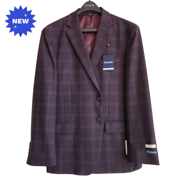 42R Sport Coat Purple Check Jos A Bank New Blue Multicolor Tailored Fit 2 Button - Picture 1 of 17